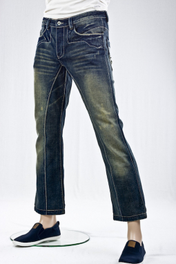 широкие Aztec tribal whiskered denim button fly boot cut