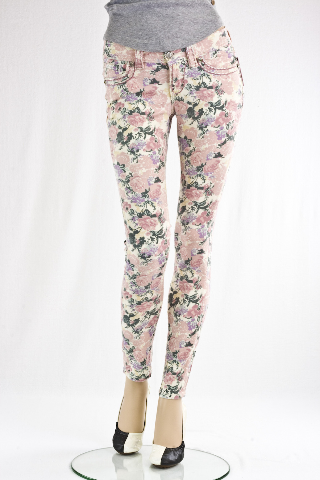 Женские джинсы MissMe "Скини" Rose Print Cuff Skinny интернет-магазин Fashion Jeans