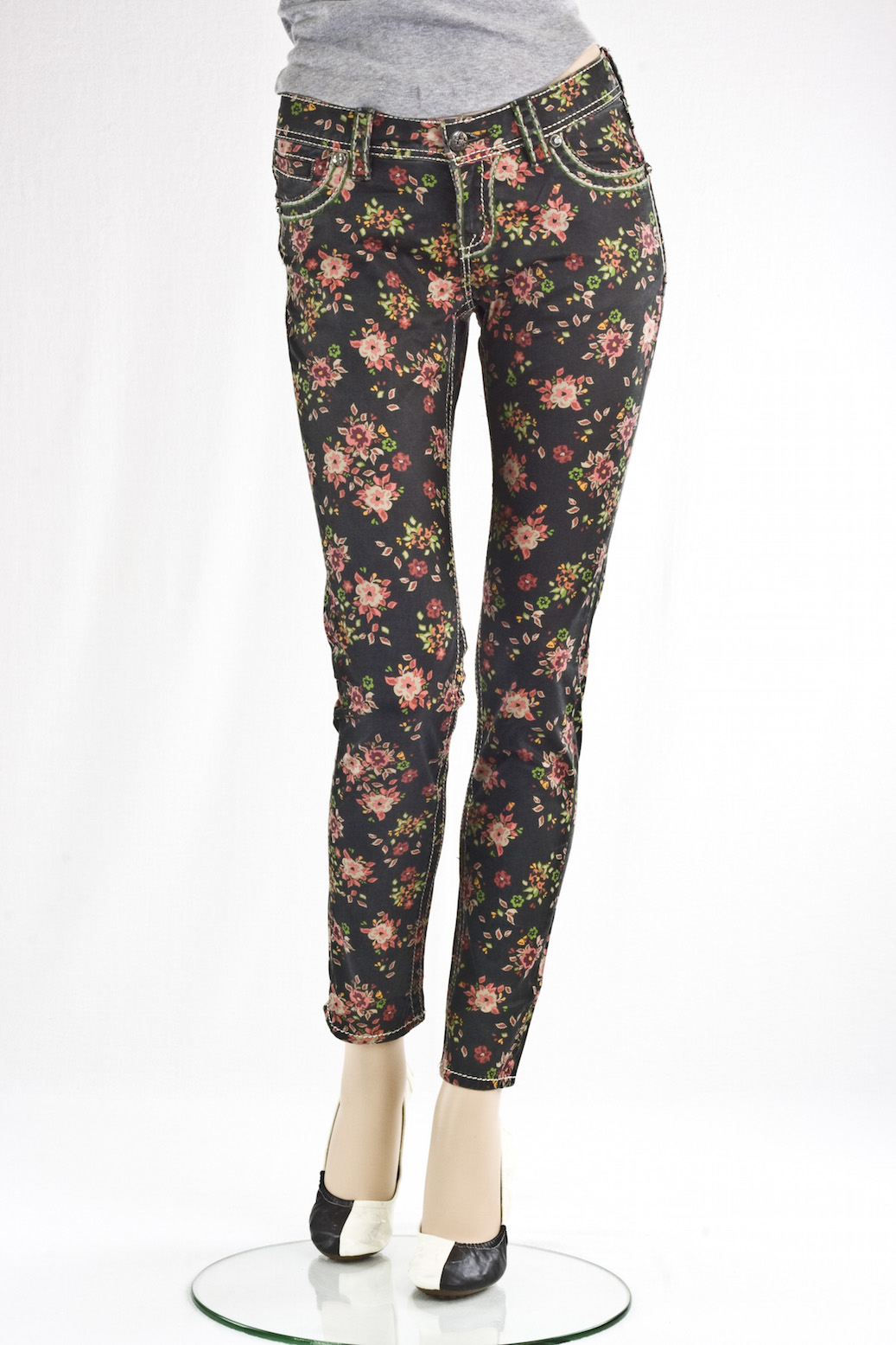 джинсы женские MissMe принтованые "Скини" Floral Print Ankle Skinny